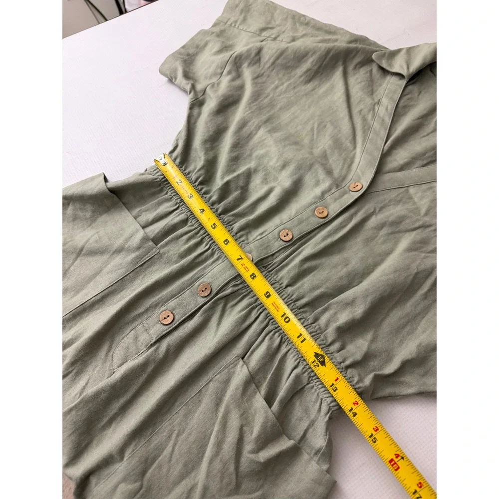 Zara Linen Blend Button Front Romper Women S Green Short Sleeve Utility Safari